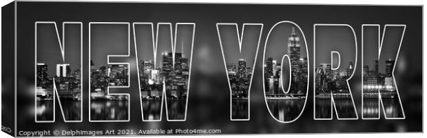 NEW YORK letters, skyline black and white Canvas Print by Delphimages Art