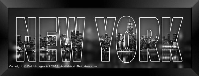 NEW YORK letters, skyline black and white Framed Print by Delphimages Art