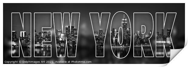 NEW YORK letters, skyline black and white Print by Delphimages Art