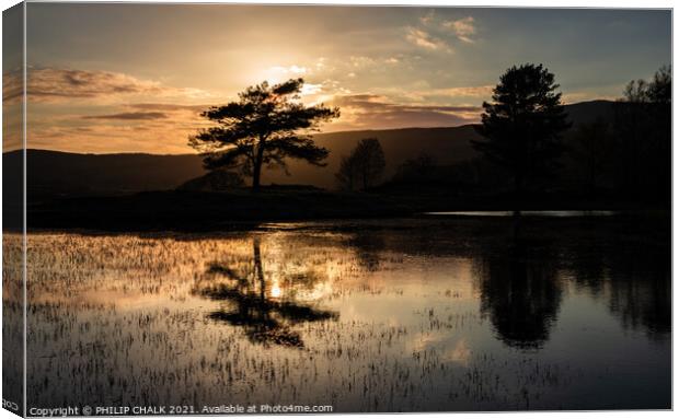 Dark sunset at Kelly hall tarn reflection in the l Canvas Print by PHILIP CHALK