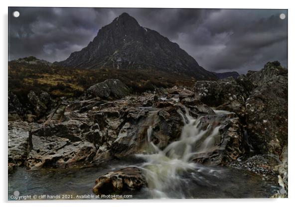 Dramatic Glencoe mountain with the river coupall. Acrylic by Scotland's Scenery