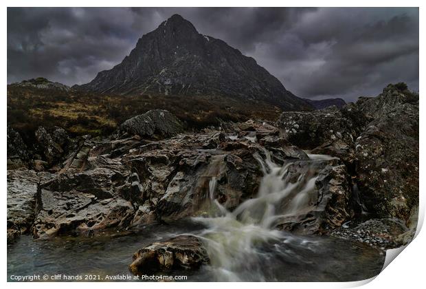 Dramatic Glencoe mountain with the river coupall. Print by Scotland's Scenery