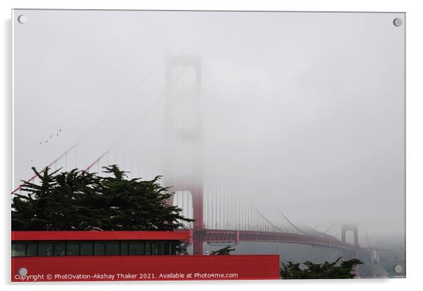The Golden Gate Bridge partially covered under the Fogg. Acrylic by PhotOvation-Akshay Thaker