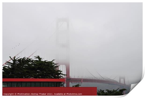The Golden Gate Bridge partially covered under the Fogg. Print by PhotOvation-Akshay Thaker