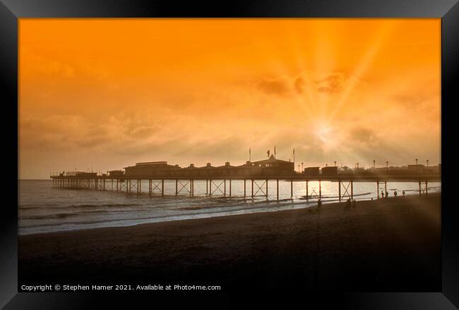 Orange Sky over Paignton Pier Framed Print by Stephen Hamer