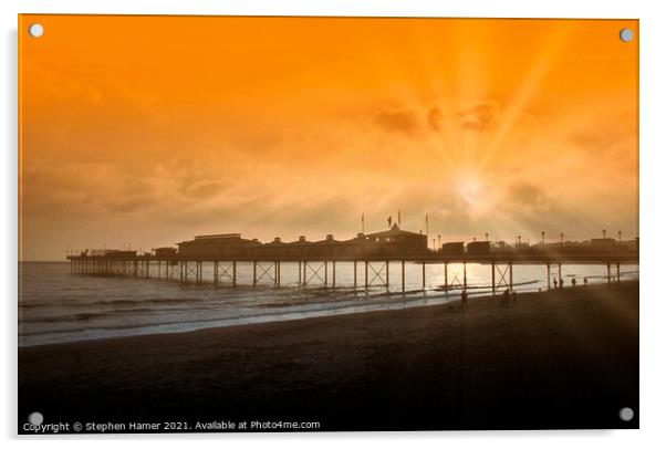 Orange Sky over Paignton Pier Acrylic by Stephen Hamer