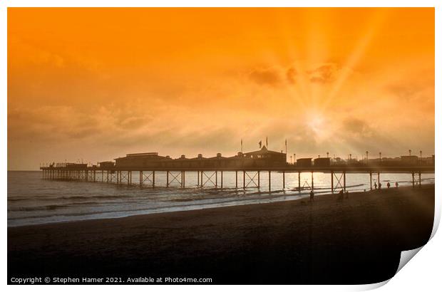 Orange Sky over Paignton Pier Print by Stephen Hamer