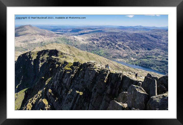 Hiking up Y Lliwedd in Snowdonia Wales Framed Mounted Print by Pearl Bucknall