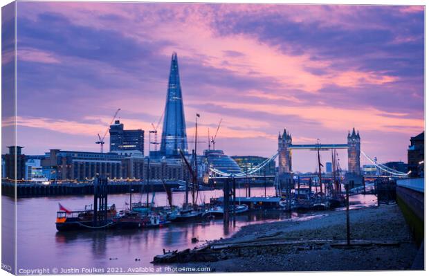 Tower Bridge and the Shard from Wapping Canvas Print by Justin Foulkes
