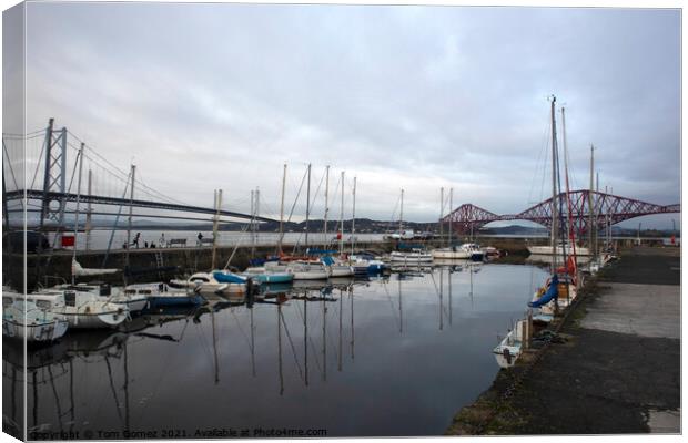 Queensferry Harbour and Bridges Canvas Print by Tom Gomez