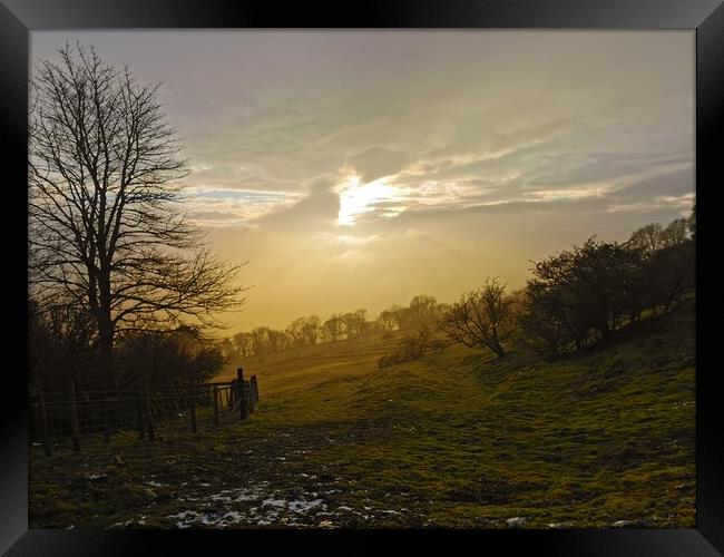 A sunset scene in Wensleydale  Framed Print by sarah chilton