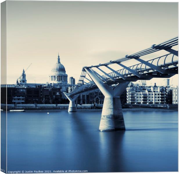 St. Paul's Cathedral and the Millennium bridge, Lo Canvas Print by Justin Foulkes