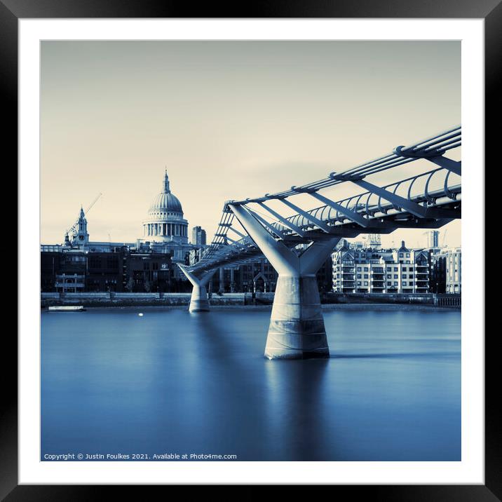 St. Paul's Cathedral and the Millennium bridge, Lo Framed Mounted Print by Justin Foulkes