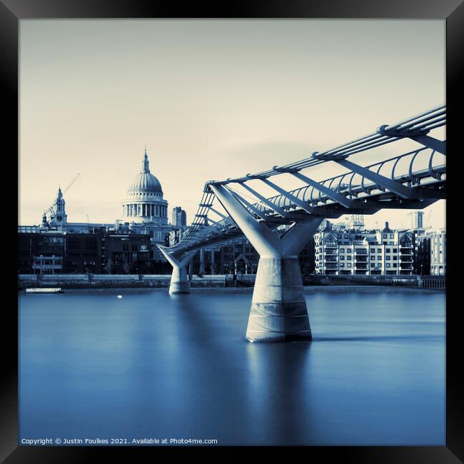 St. Paul's Cathedral and the Millennium bridge, Lo Framed Print by Justin Foulkes
