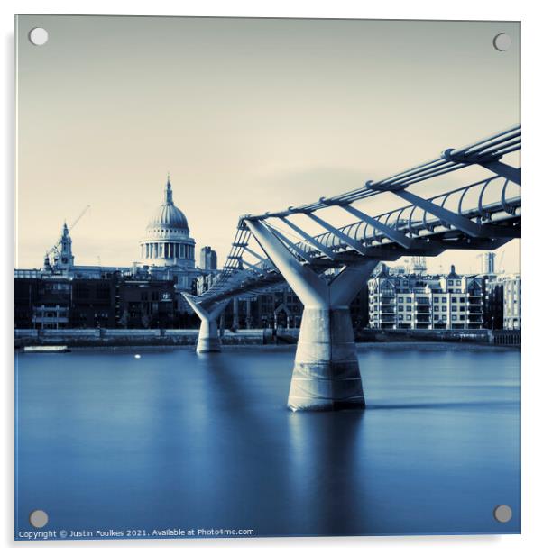 St. Paul's Cathedral and the Millennium bridge, Lo Acrylic by Justin Foulkes