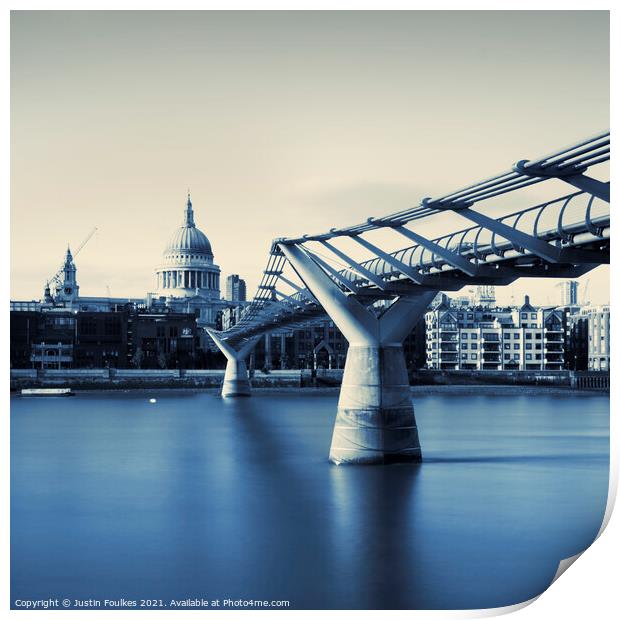 St. Paul's Cathedral and the Millennium bridge, Lo Print by Justin Foulkes