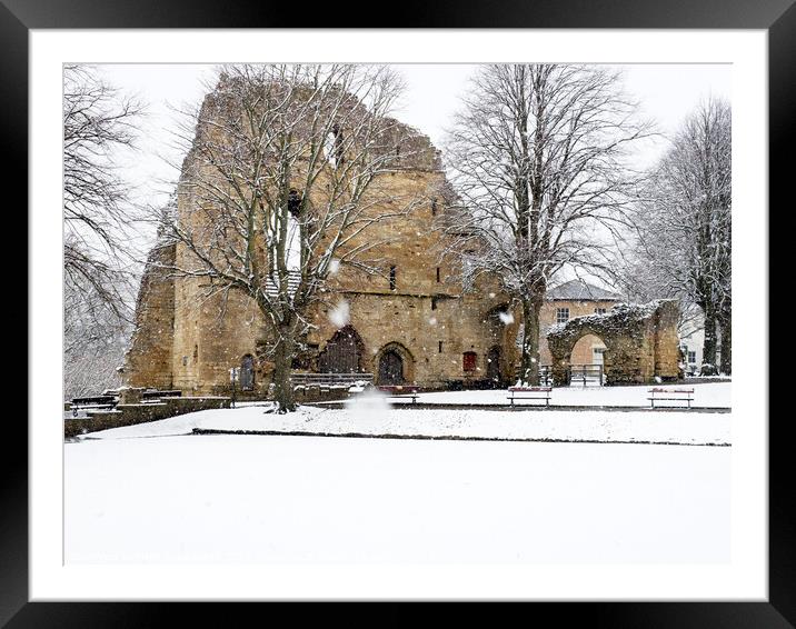 Snow Falling at Knaresborough Castle Framed Mounted Print by Mark Sunderland