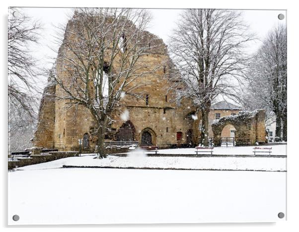 Snow Falling at Knaresborough Castle Acrylic by Mark Sunderland