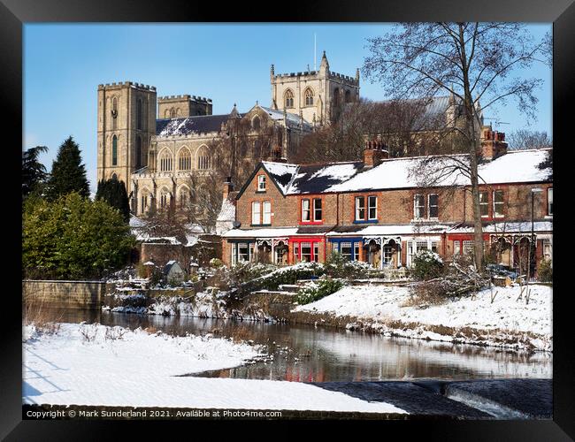 Ripon Cathedral from the River Skell in Winter Framed Print by Mark Sunderland