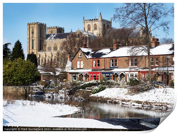 Ripon Cathedral from the River Skell in Winter Print by Mark Sunderland