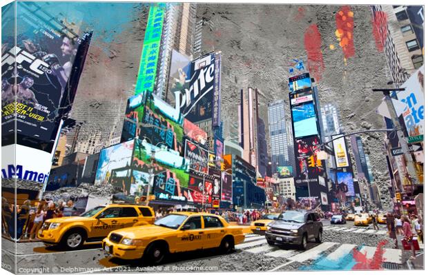 New York. Yellow taxis in Times Square Canvas Print by Delphimages Art