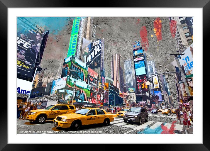 New York. Yellow taxis in Times Square Framed Mounted Print by Delphimages Art