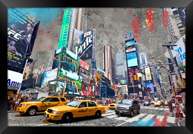 New York. Yellow taxis in Times Square Framed Print by Delphimages Art