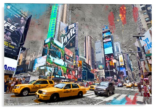 New York. Yellow taxis in Times Square Acrylic by Delphimages Art