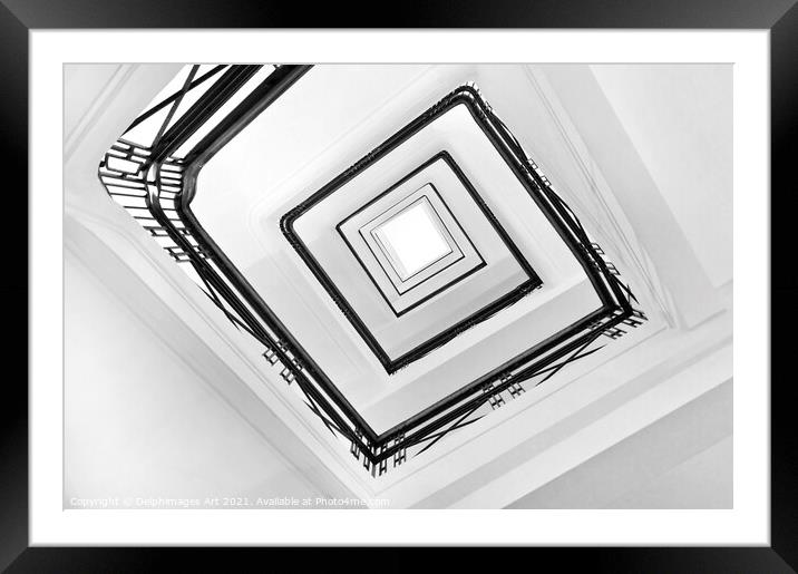 Square spiral staircase black and white abstract Framed Mounted Print by Delphimages Art