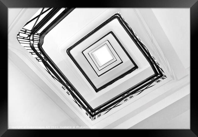 Square spiral staircase black and white abstract Framed Print by Delphimages Art