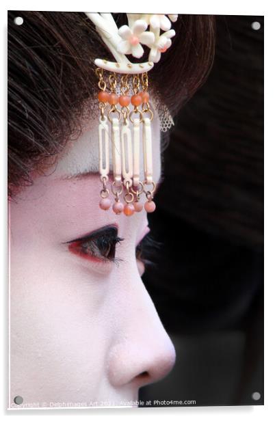 Close up portrait of a beautiful geisha, Japan Acrylic by Delphimages Art