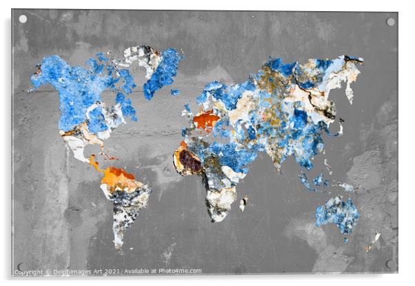 Blue abstract modern world map Acrylic by Delphimages Art