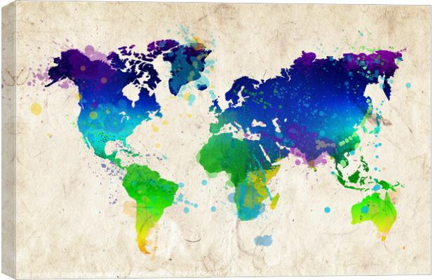 Modern colourful watercolor abstract world map Canvas Print by Delphimages Art