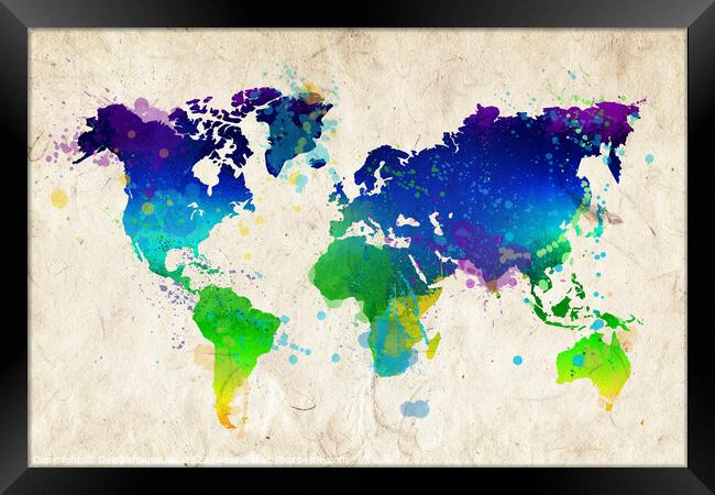 Modern colourful watercolor abstract world map Framed Print by Delphimages Art