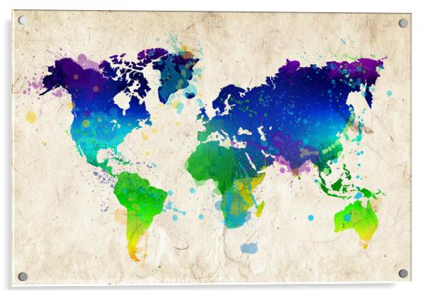 Modern colourful watercolor abstract world map Acrylic by Delphimages Art