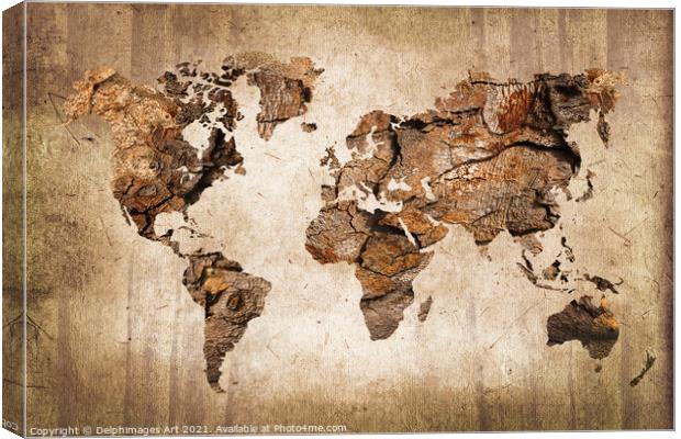 Modern abstract wood world map Canvas Print by Delphimages Art