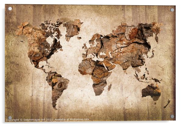 Modern abstract wood world map Acrylic by Delphimages Art