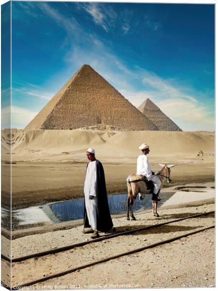 100 year old Egyptian photo, Pyramid of Giza. Canvas Print by Philip Brown