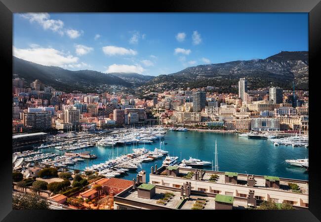 Monaco Cityscape Around Port Hercule Framed Print by Artur Bogacki