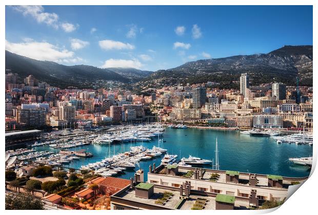 Monaco Cityscape Around Port Hercule Print by Artur Bogacki