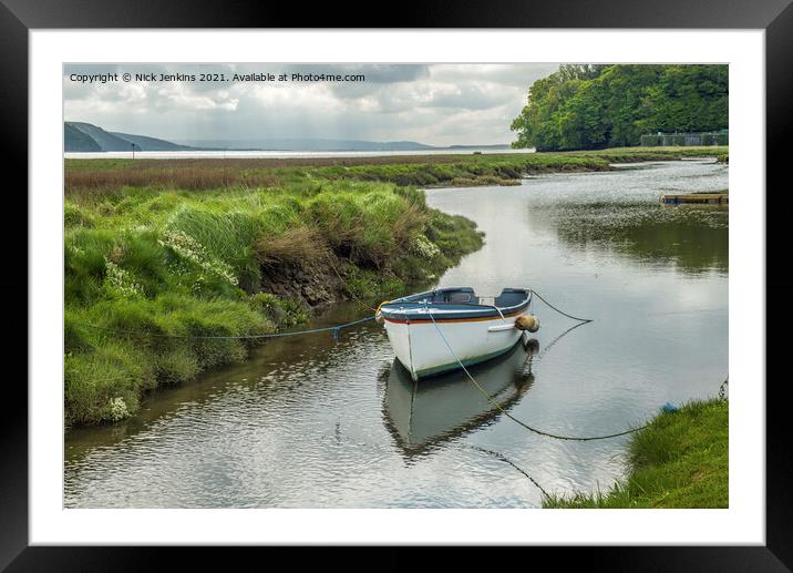 Single Rowing Boat Taf Estuary Laugharne Carmarthe Framed Mounted Print by Nick Jenkins