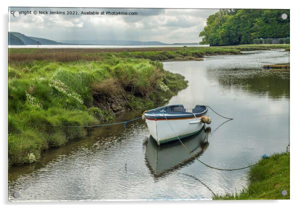 Single Rowing Boat Taf Estuary Laugharne Carmarthe Acrylic by Nick Jenkins