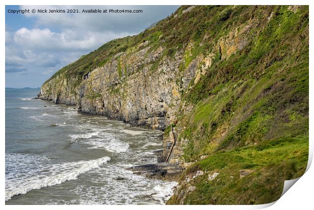 Cliffs at Pendine Sands Carmarthenshire South Wale Print by Nick Jenkins