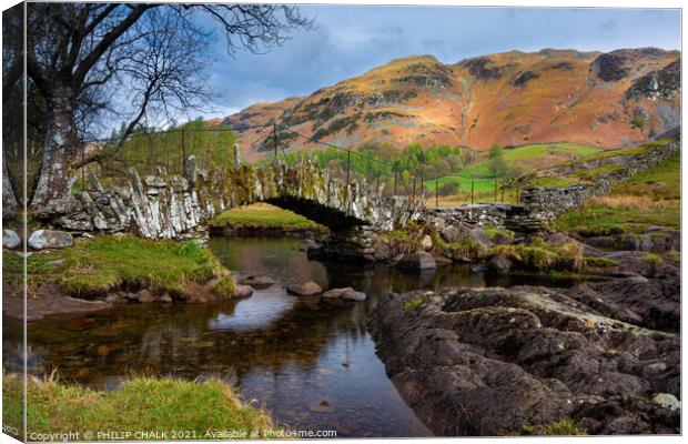 Slaters bridge in the lake district Cumbria Langdales 521  Canvas Print by PHILIP CHALK