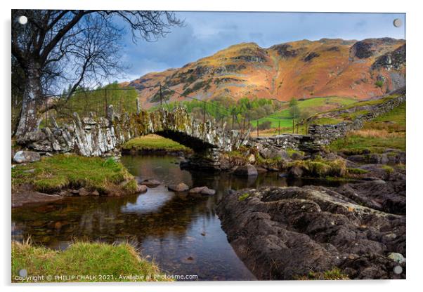 Slaters bridge in the lake district Cumbria Langdales 521  Acrylic by PHILIP CHALK