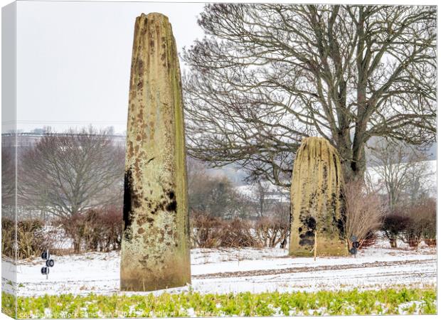 The Devils Arrows in Winter at Boroughbridge Canvas Print by Mark Sunderland