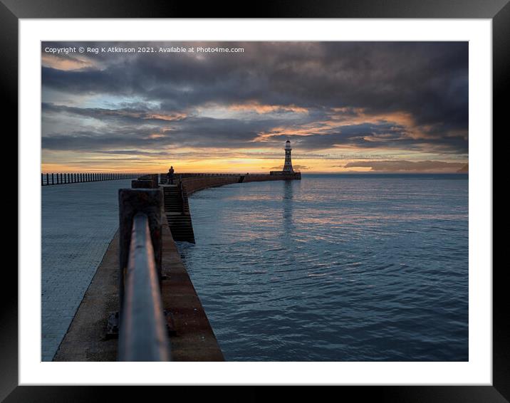 Roker Pier and Lighthouse Sunrise Framed Mounted Print by Reg K Atkinson