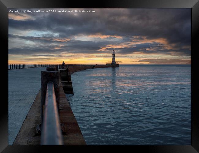 Roker Pier and Lighthouse Sunrise Framed Print by Reg K Atkinson