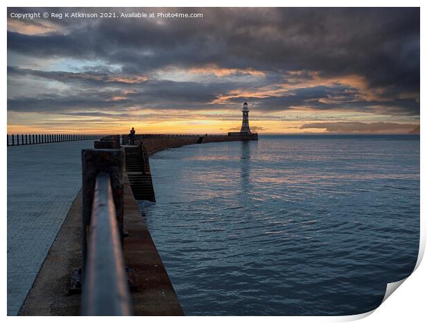 Roker Pier and Lighthouse Sunrise Print by Reg K Atkinson