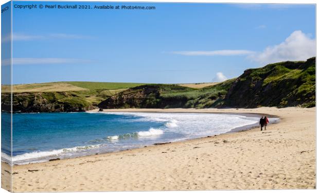 Walking on Whistling Sands Llyn Peninsula Canvas Print by Pearl Bucknall